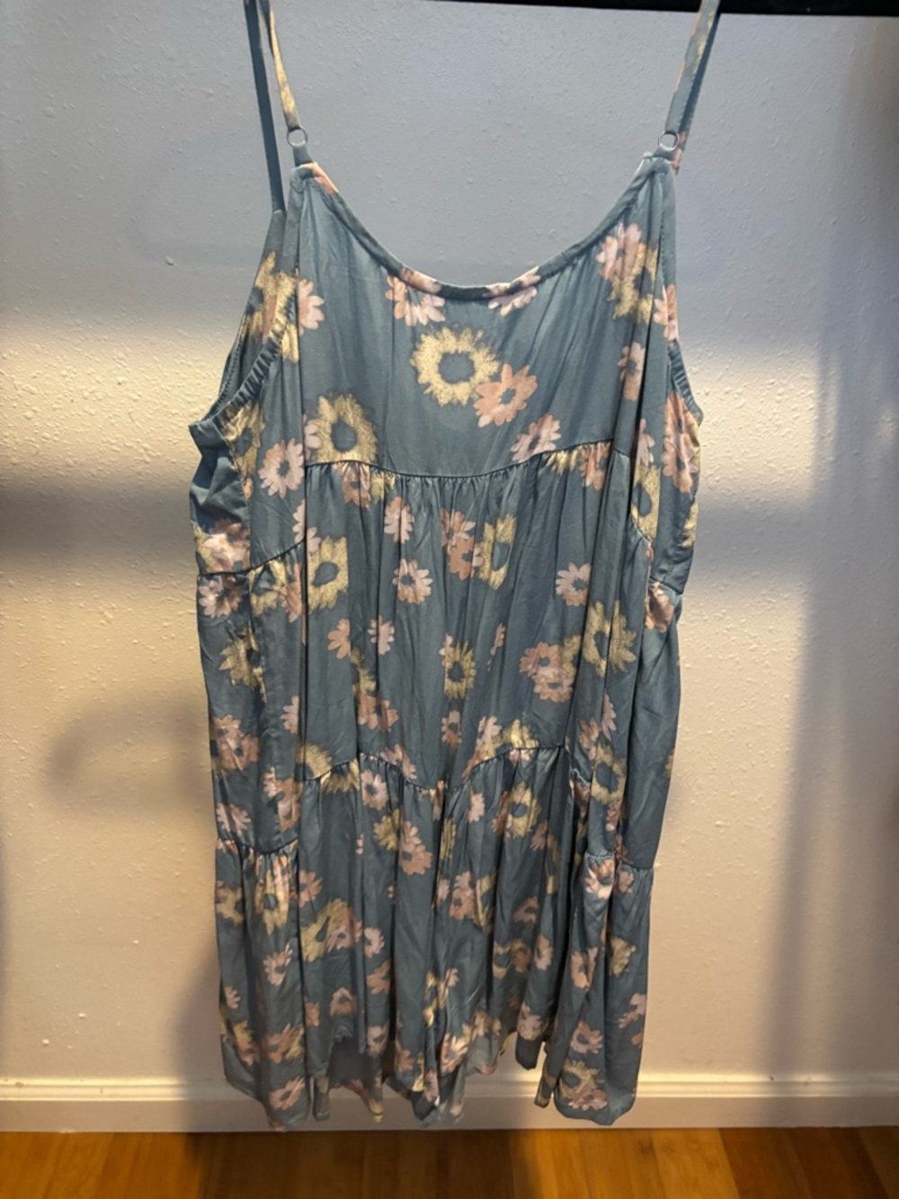 Sleeveless Blue Floral Sundress with Pink & Yellow Blooms